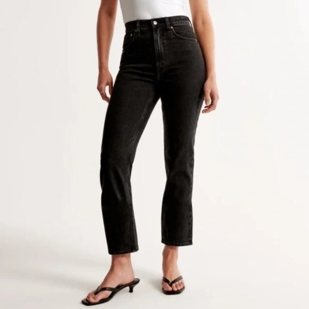 Abercrombie & Fitch Ankle Straight Ultra High Rise Denim Jeans Washed Black 10